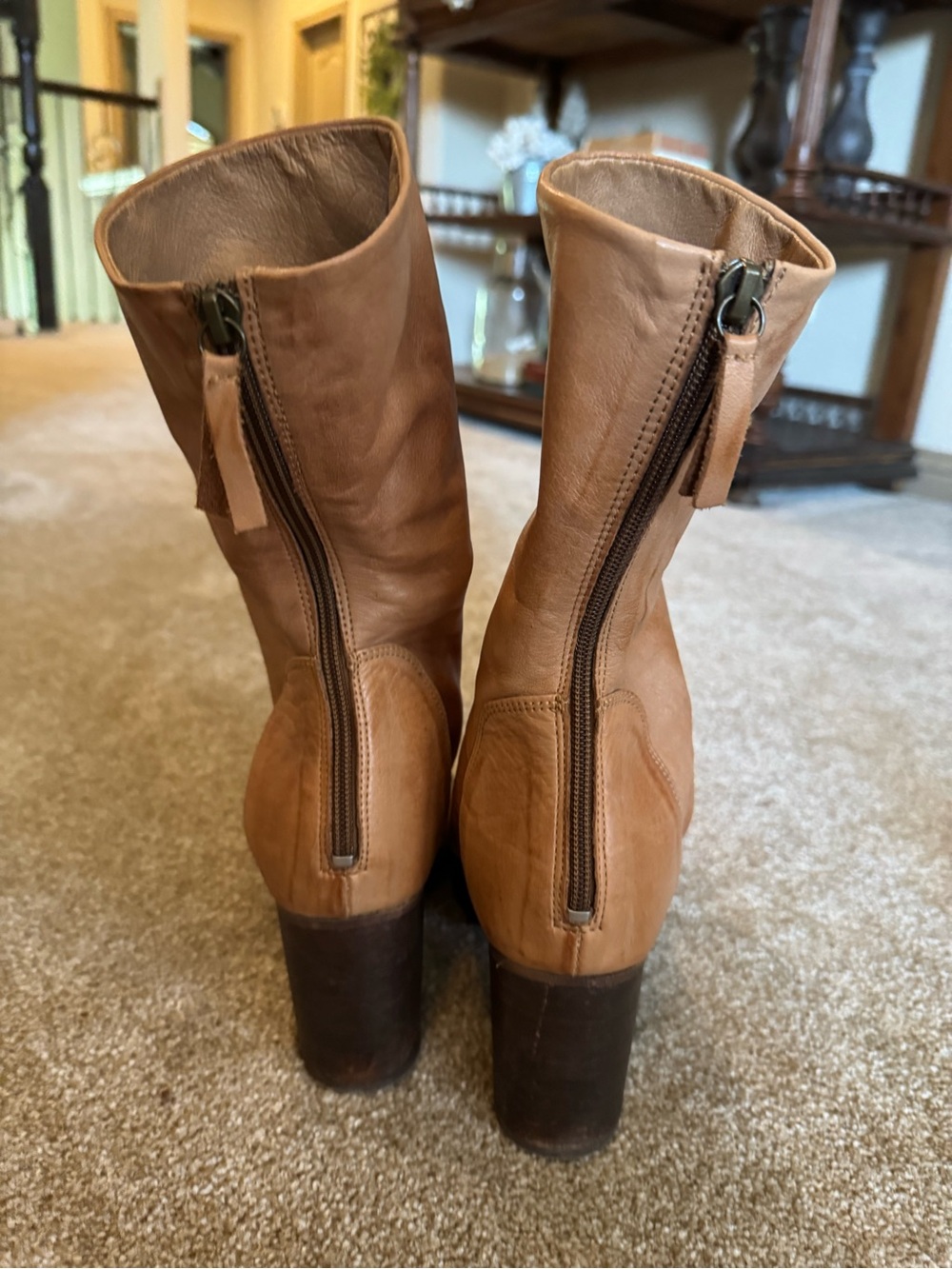 Free People Tan Leather Ellie Mid-Calf Slouch Block Heel Boots size 40 - Picture 4 of 9